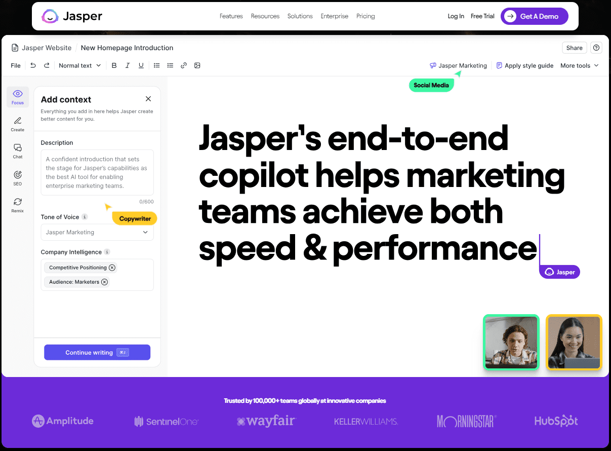 Jasper：为企业营销团队提供高效的内容创作服务(付费)