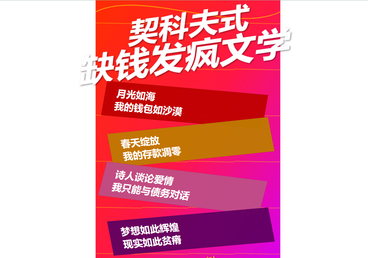 卡片图提示词：契科夫式发疯文学海报-1