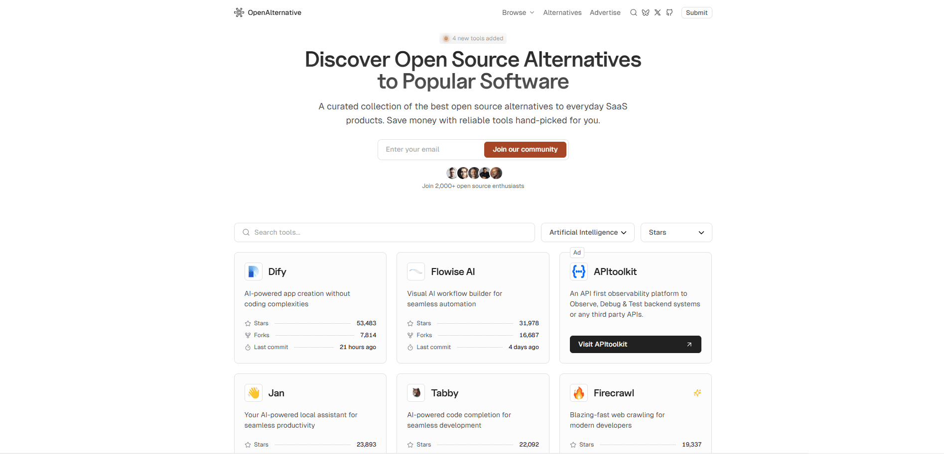 OpenAlternative：精选常用SaaS产品的开源软件替代方案，寻找最佳开源替代方案-1