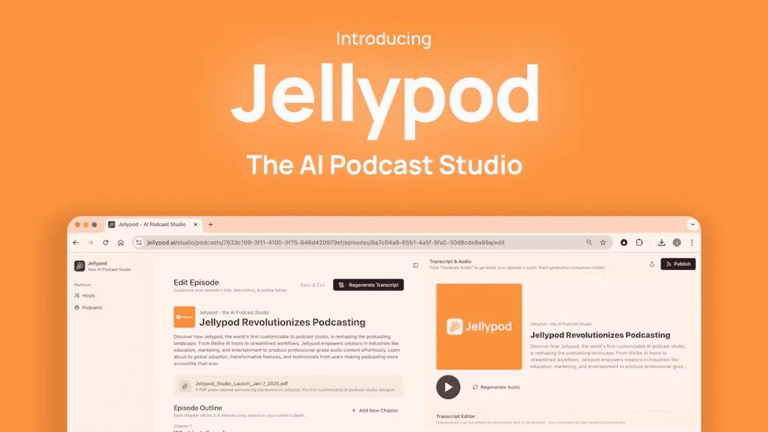 Jellypod:制作多语言AI播客,创建、编辑和分发AI播客-1 Jellypod:制作多语言AI播客,创建、编辑和分发AI播客-1